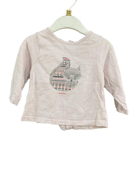 Preloved Obaibi - Pink Fox Long-sleeved T Shirt (6-12m)