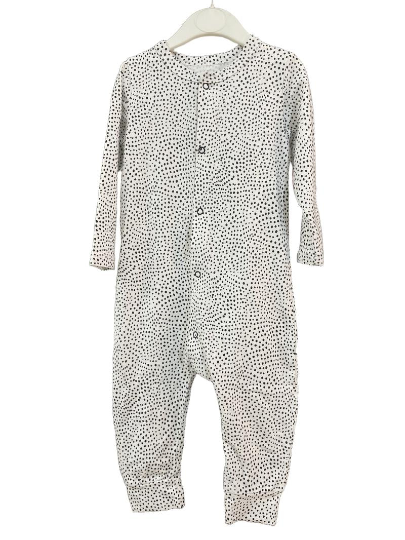 Preloved Minioukei - White Black Dotted Long Sleeve Onesie (9-12m)