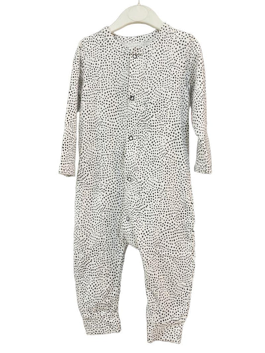 Preloved Minioukei - White Black Dotted Long Sleeve Onesie (9-12m)