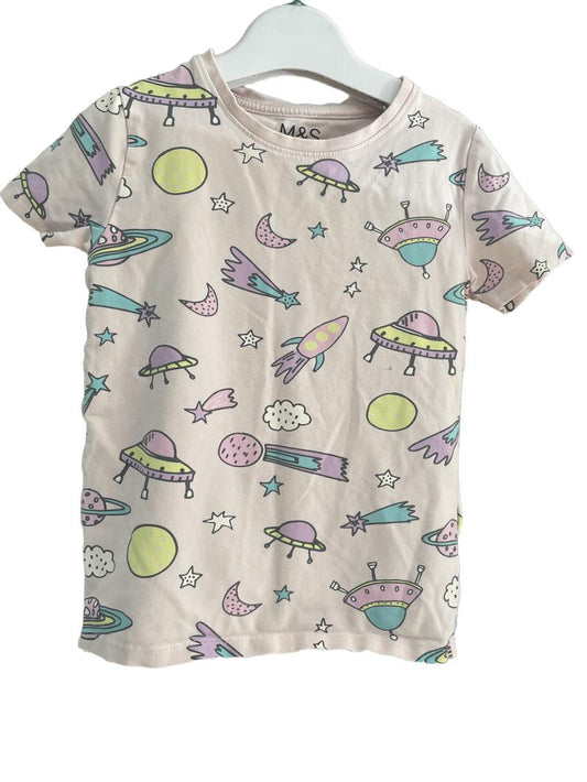 Preloved Marks & Spencer - Pink Alien Space Short-sleeved Pyjamas (5-6y) - Sleepwear