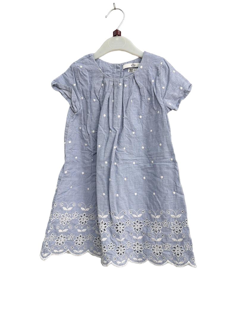 Preloved Marks & Spencer - Blue Chambray Short-sleeved Lace Trim Dress (2-3y)