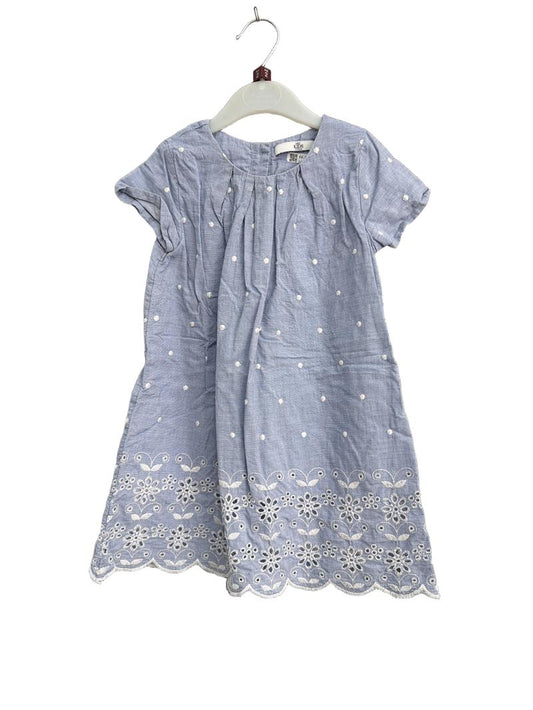 Preloved Marks & Spencer - Blue Chambray Short-sleeved Lace Trim Dress (2-3y)