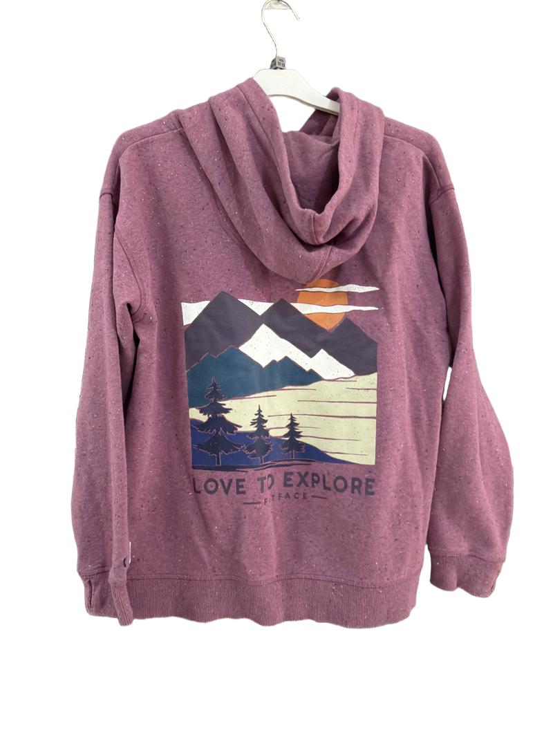 Preloved Fatface - Pink Fleck Love To Explore Half Button Hoodie (12-13y)