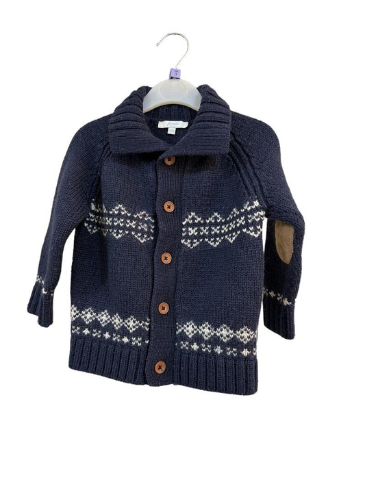 Preloved Jacadi - Navy White Knit Wool-blend Cardigan (3-4y)