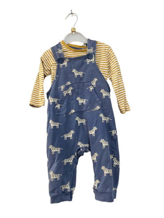 Preloved Jojo Maman Bebe - Outfit - Blue Zebra Dungarees With Yellow White Stripe Long-sleeved Shirt (6-12m)