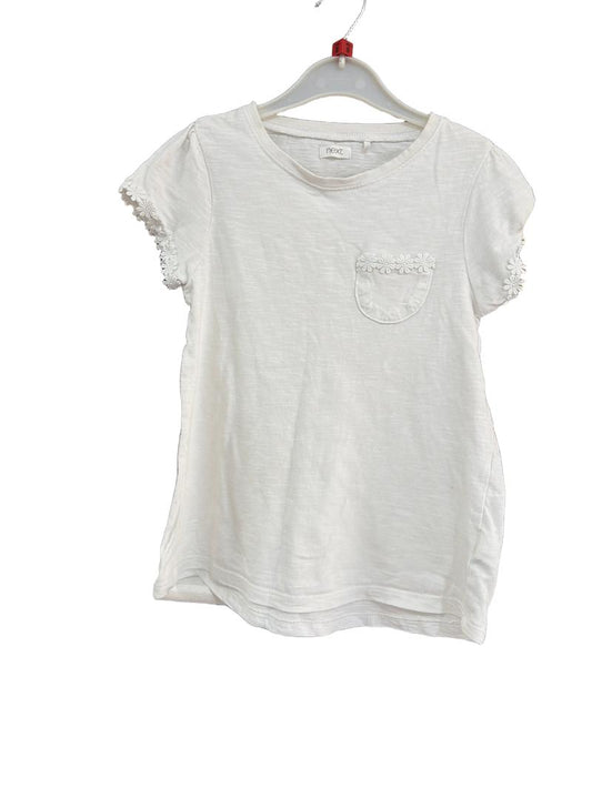 Preloved Next - White T-Shirt With Floral Pocket And Arm Detail. (8y)