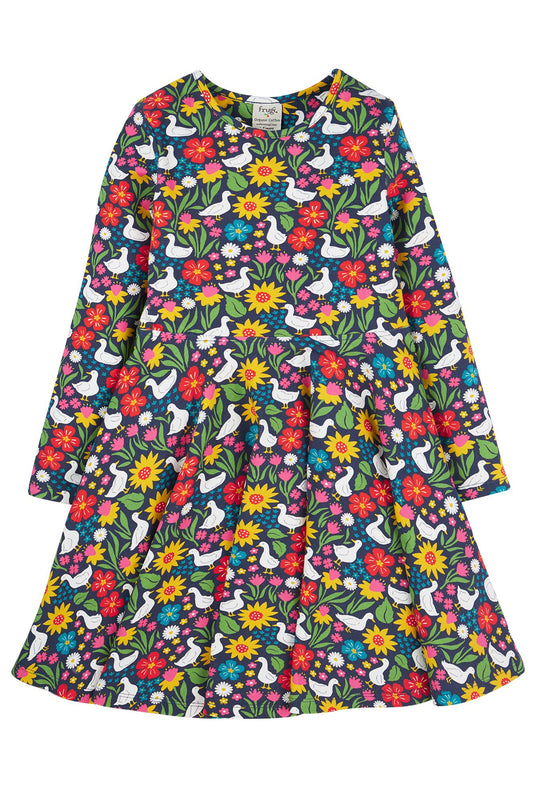 Frugi Sofia Skater Dress, Springtime Ducks