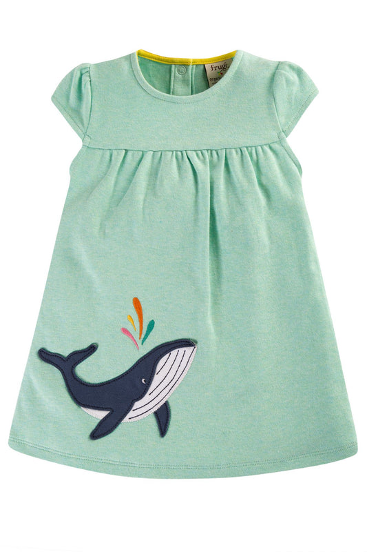 Frugi Little Layla Dress, Spring Mint Marl/Whale