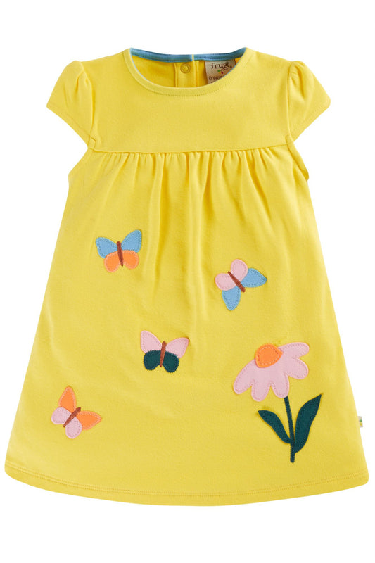 Frugi Little Layla Dress, Banana/Echinacea