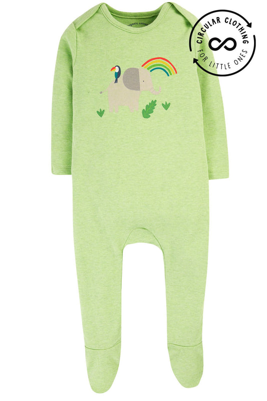 Frugi Easy Dressing Babygrow, Kiwi Marl/Elephant