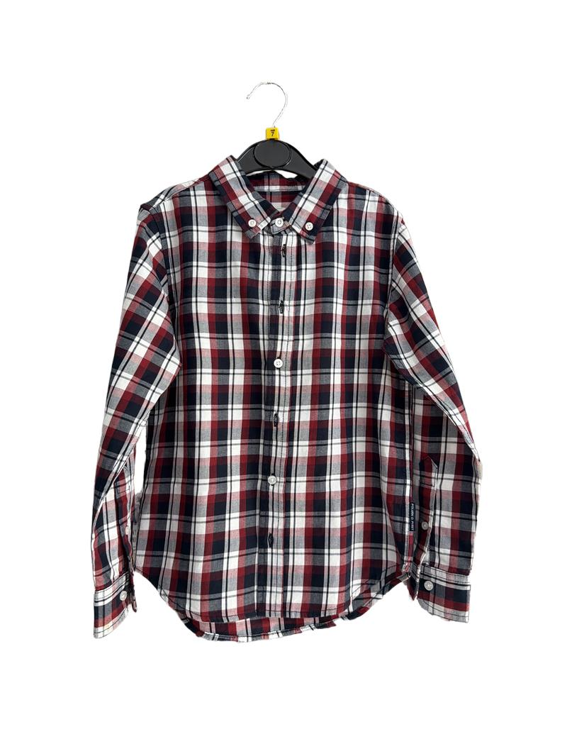 Preloved Polarn O. Pyret - Navy Red White Check Long-sleeved Collared Shirt (7-8y)