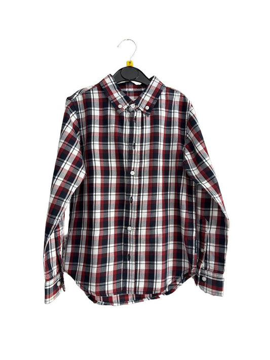 Preloved Polarn O. Pyret - Navy Red White Check Long-sleeved Collared Shirt (7-8y)