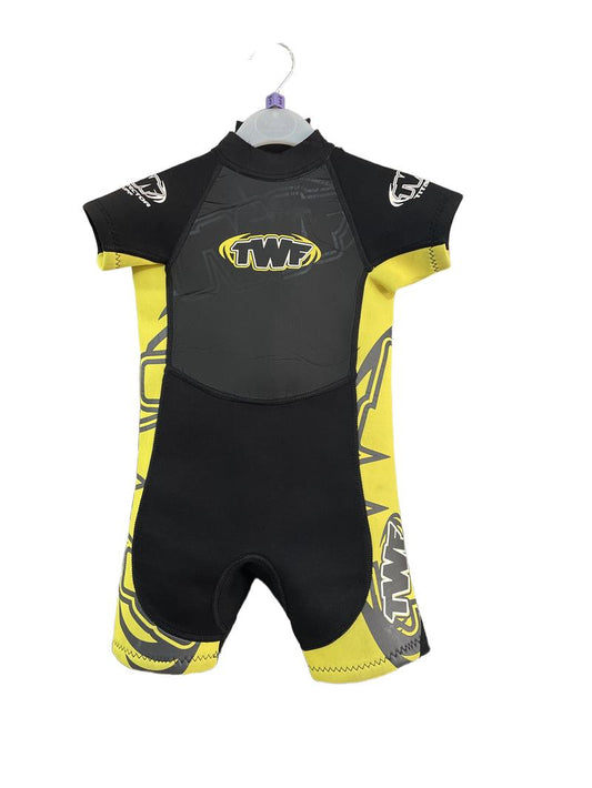 Preloved TWF - Black Yellow Rash Guard Wetsuit Shortie (3-4y)