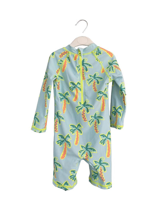 Preloved Unknown Brand - Blue Neon Palm Trees Long-sleeved Swim Suit (12-18m)