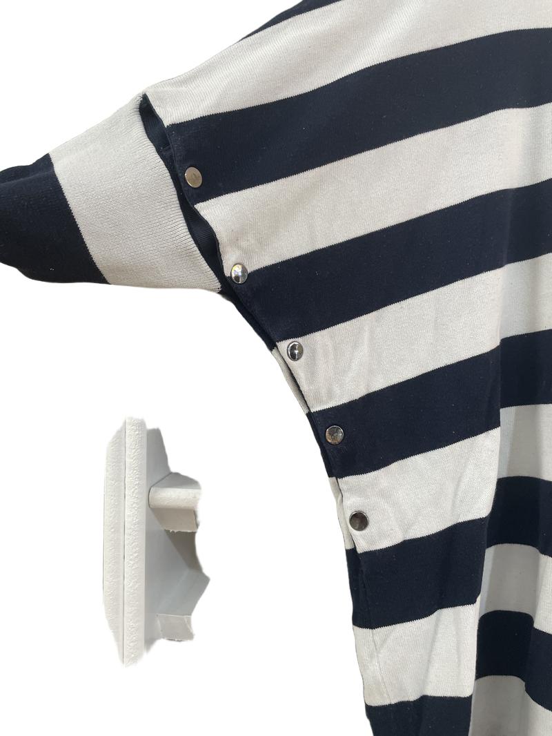 Preloved Seraphine - Navy And White Stripe Top. Button Up Sides.And Top Of Arms. (Medium)
