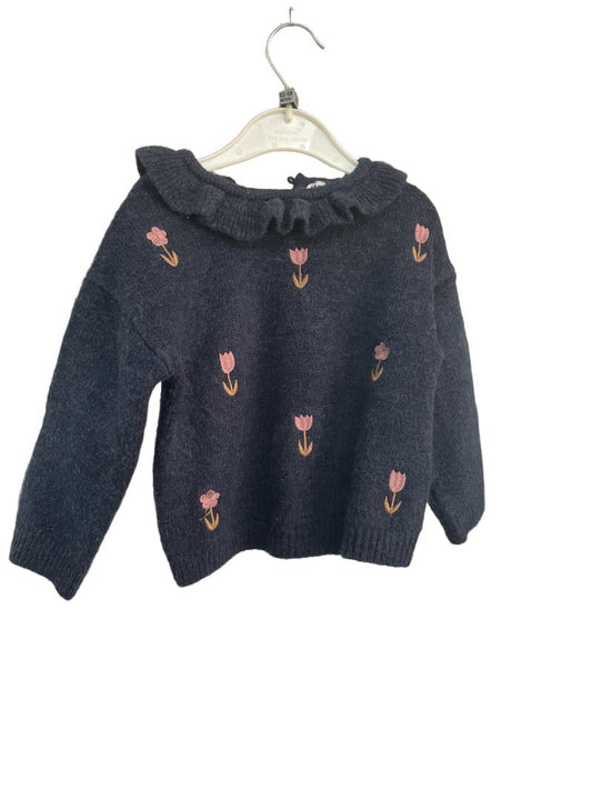 Preloved La Redoute - Navy Wool-mix Tulip Embroidery Jumper (12-18m)