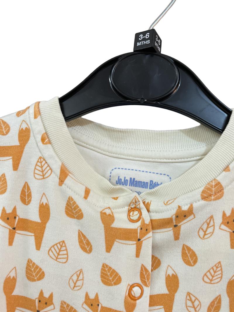 Preloved Jojo Maman Bebe - Cream Orange Fox Print Sleep Suit (3-6m)