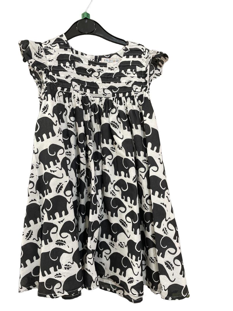 Preloved Indigo Collection - Dress - Black And White Elephant Sleeveless Dress (5-6y)