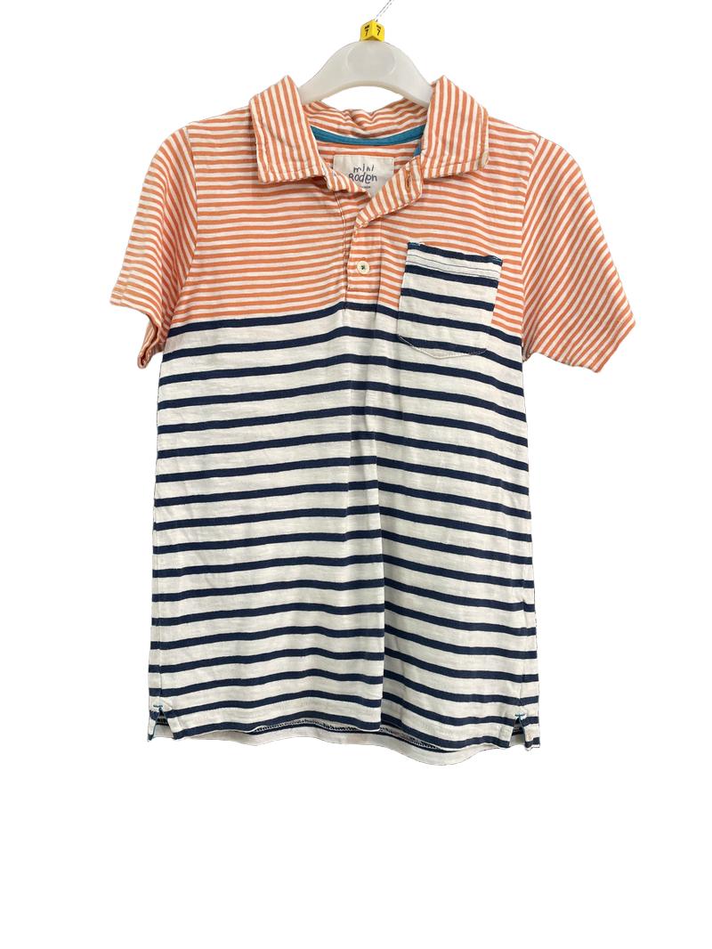 Preloved Mini Boden - Orange Blue White Stripe Collar T Shirt (7-8y)