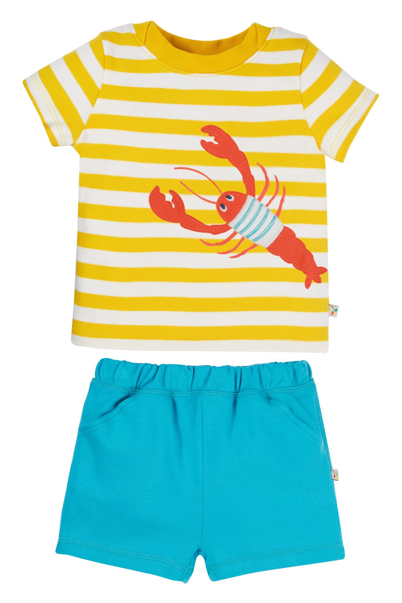 Frugi Easy On Outfit, Dandelion Stripe/Lobster