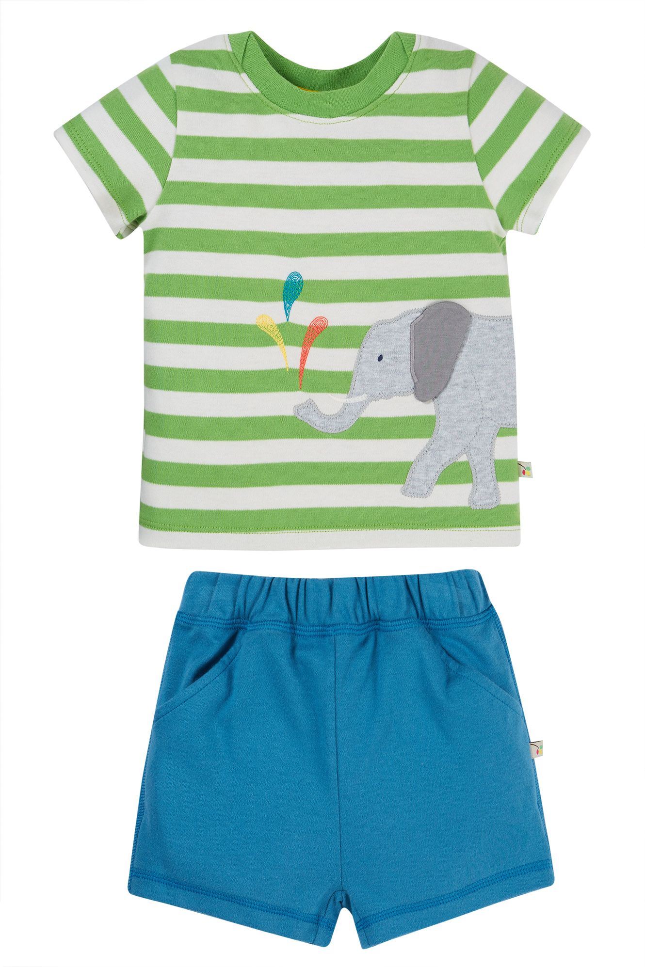 Frugi Easy On Wrap Around Outfit, Kiwi Stripe/Elephant