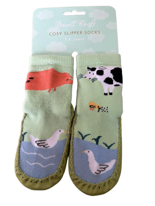 Preloved Powell Craft England - Farmyard Cosy Slipper Socks  (12-18m, 18-24m)