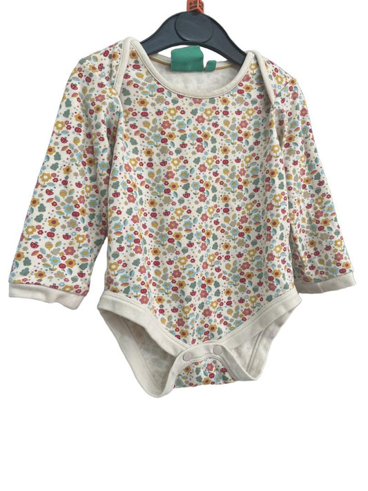 Preloved Little Green Radicals - Cream Floral Long Sleeve Bodysuit (9-12m)