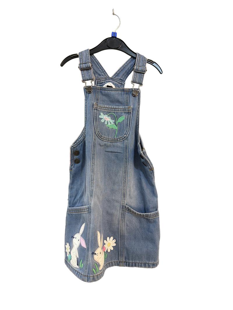 Preloved Marks & Spencer - Denim Overalls Pinafore With Rabbit Flower Embroidery (6-7y)