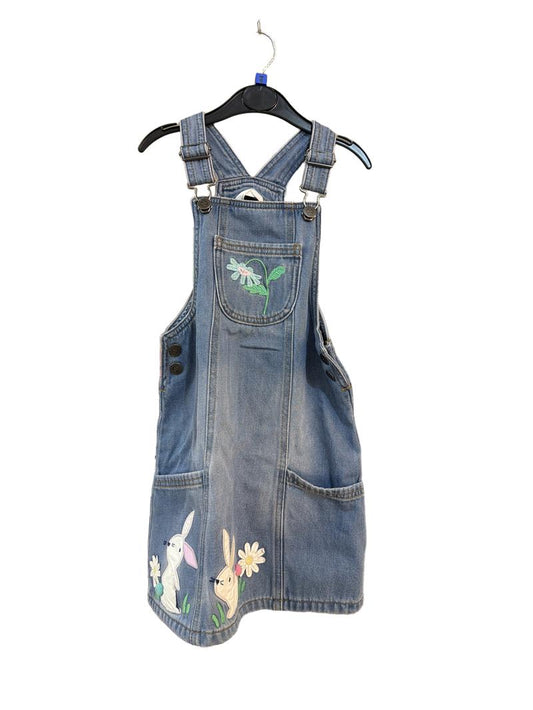 Preloved Marks & Spencer - Denim Overalls Pinafore With Rabbit Flower Embroidery (6-7y)