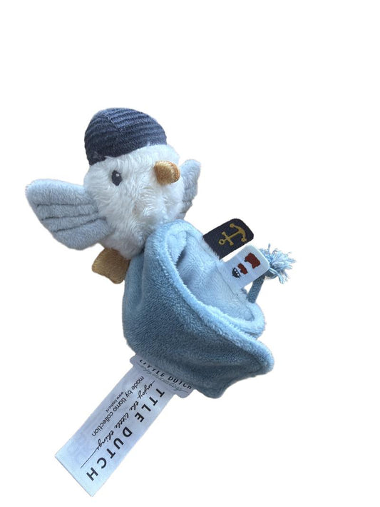 Preloved Toys - White Grey Plush Bird With Cap Ankle Rattle - Little Dutch