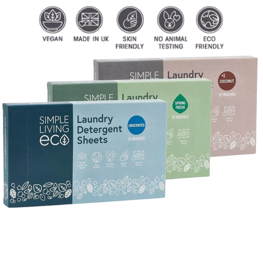 Simple Living Eco Laundry Detergent Sheets | Plastic Free | Made in the UK | 32 Washes