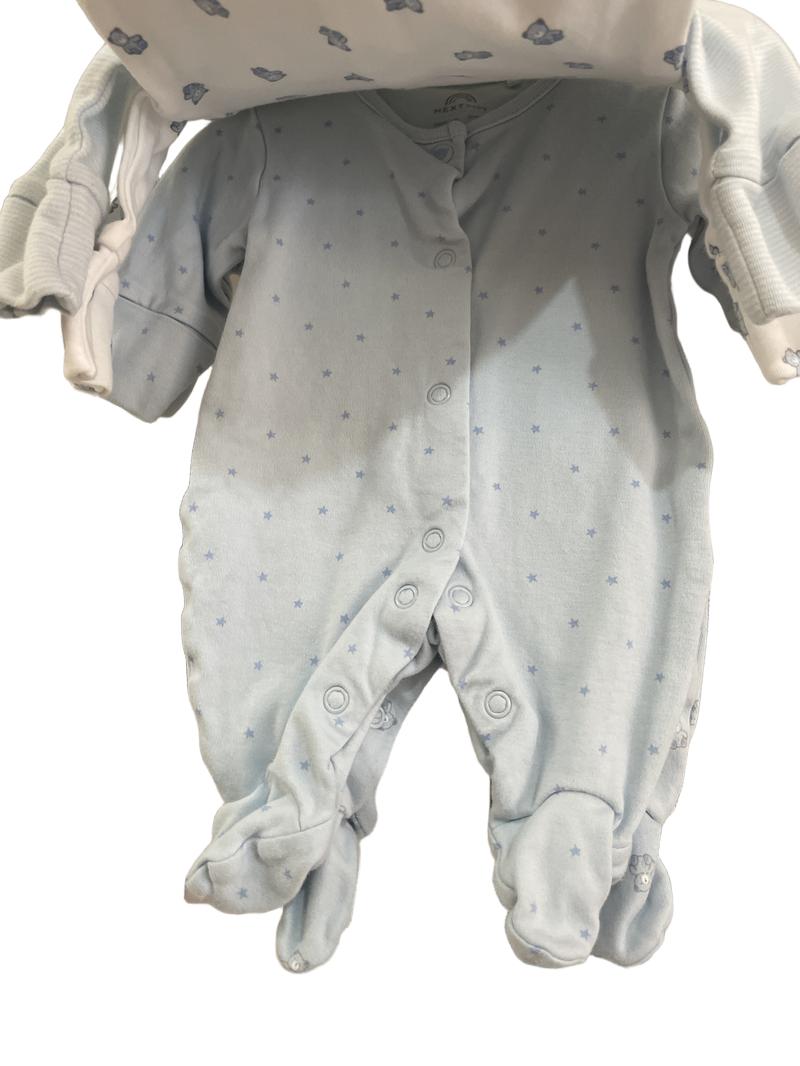 Preloved Next - Set Of 4 Blue Sleepsuits, Stripes, Stars And Bears. (Newborn)