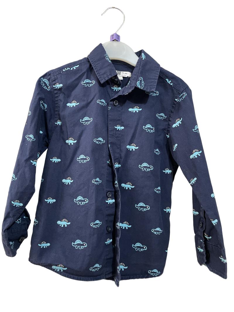 Preloved Bluezoo - Top - Navy Lizard Print Button Down Collar Long-sleeved Shirt (3-4y)