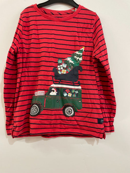 Preloved Joules - Top - Red And Black Stripe Long-sleeved Christmas Sleigh Jersey Shirt (9-10y)