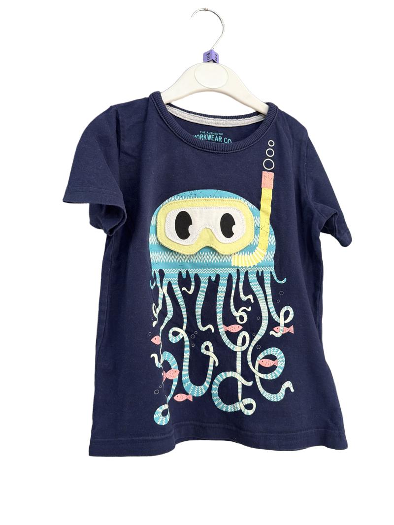 Preloved Marks & Spencer - Navy Octopus With Lift-flap Goggles Short-sleeved T Shirt (3-4y)
