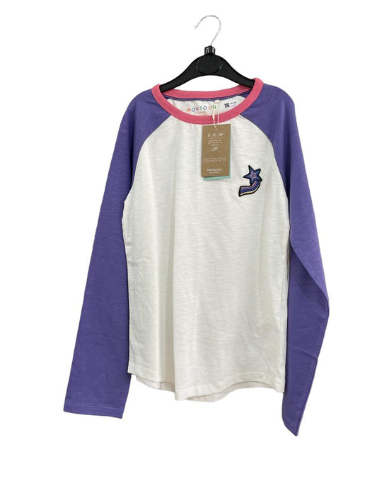 Preloved Monsoon - Purple And White Raglan Long-sleeved Top With Star Applique, NEW With Tags (11-12y) - Top