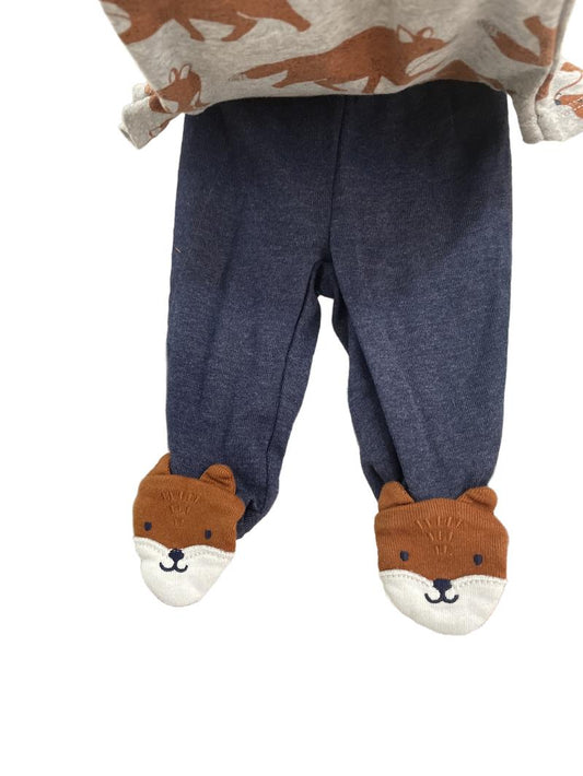 Preloved Carter's - Vest With Fox Design And Trousers With Fox Feet. (Newborn)