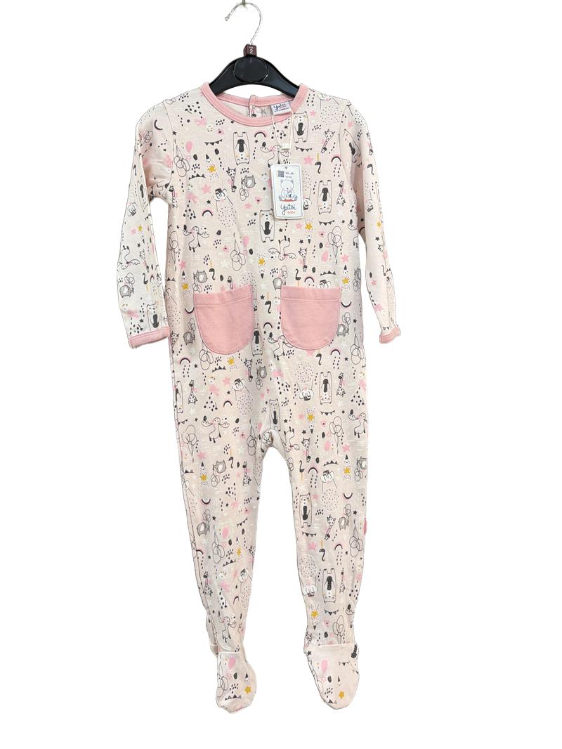 Preloved Yatsi Baby - Pink Animal Print Sleepsuit, NEW With Tags (2-3y)