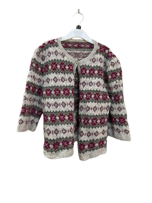 Preloved Unknown Brand - Gray Maroon Green Knit Wool Cardigan (11-12y, 12-13y)