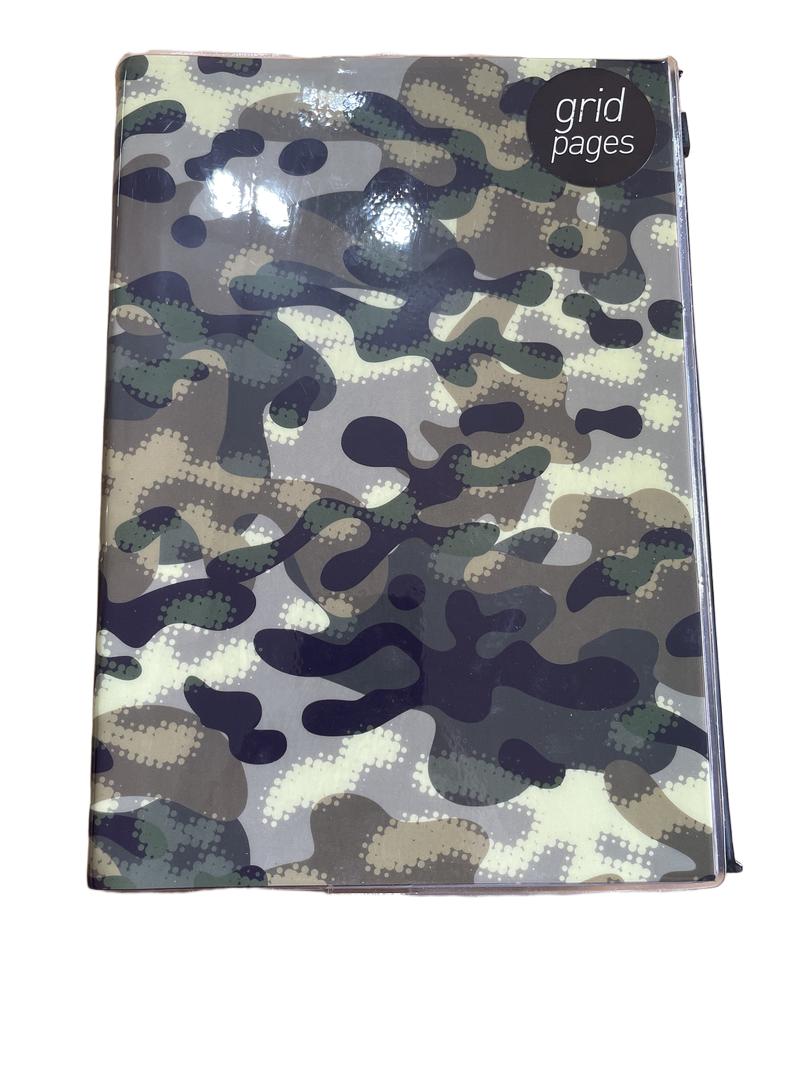 Preloved A5 Camoflage Notebook With Grid Pages And Ziplock Folder  - Paperchase