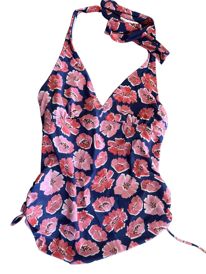 Preloved Jojo Maman Bebe - Navy Red Poppy Print Tankini Maternity Swimsuit (Small)