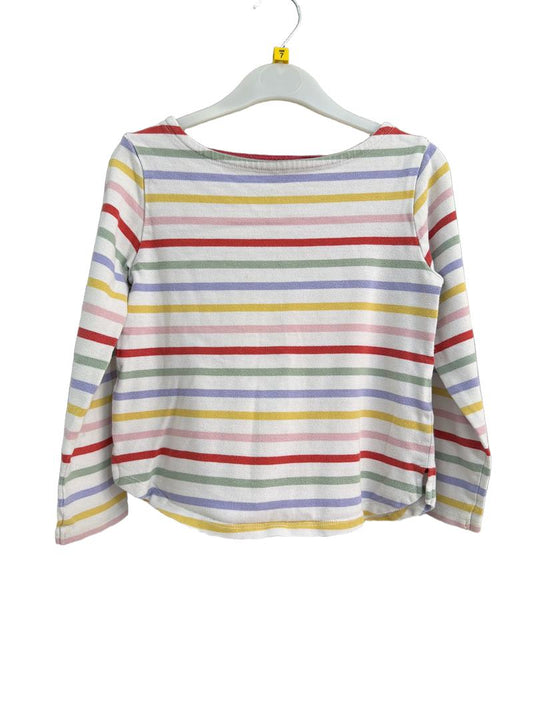 Preloved John Lewis - White Pastel Stripe Long-sleeved Top (7-8y, 6-7y)