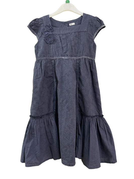 Preloved Mini Mode - Navy Lightweight Cotton Cap Sleeve Embroidered Dress (5-6y) - Dress