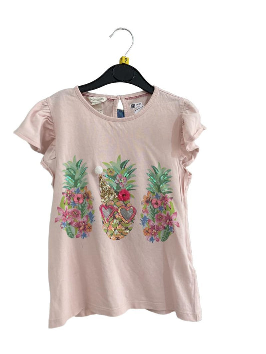 Preloved Monsoon - Pink Pineapple Sequin T Shirt (7-8y)