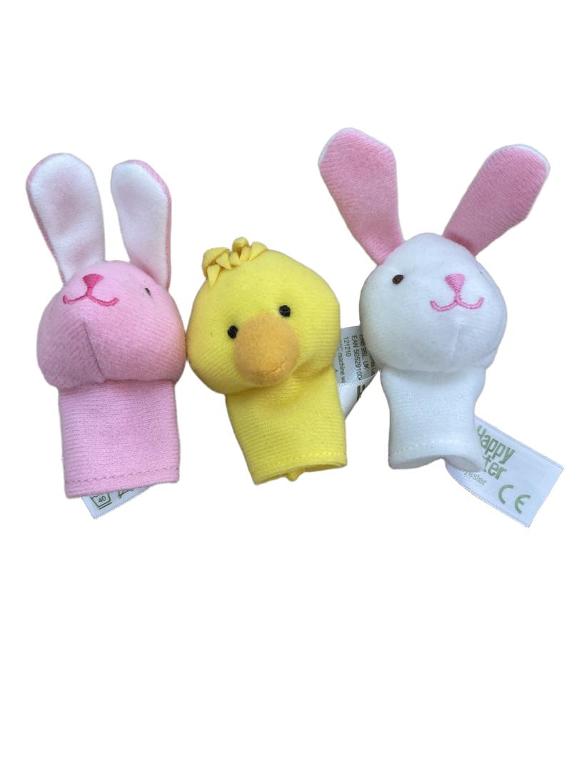 Preloved Toys - Easter Chick, White And Pink Bunny. Finger Puppets - Tesco