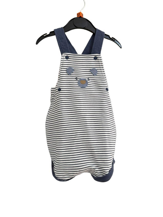 Preloved Obaibi - Blue White Stripe Bear Dungarees (9-12m)