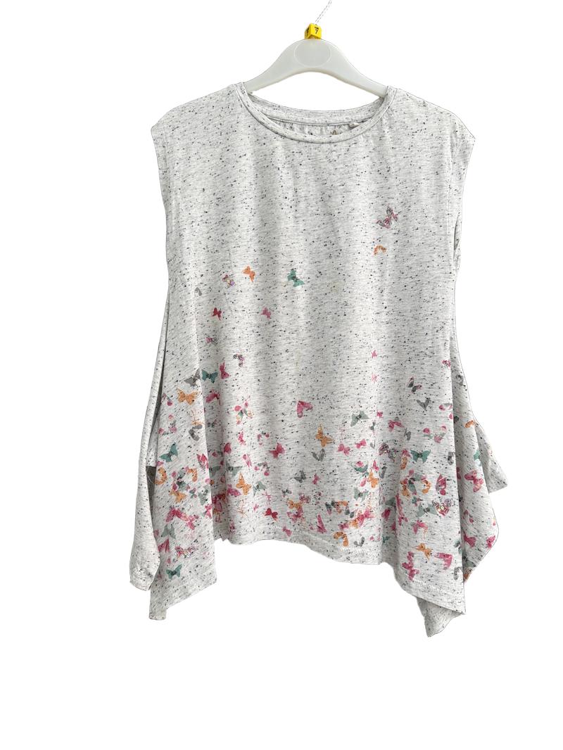Preloved Next - Gray Black Slub Knit Top With Butterflies (7-8y)