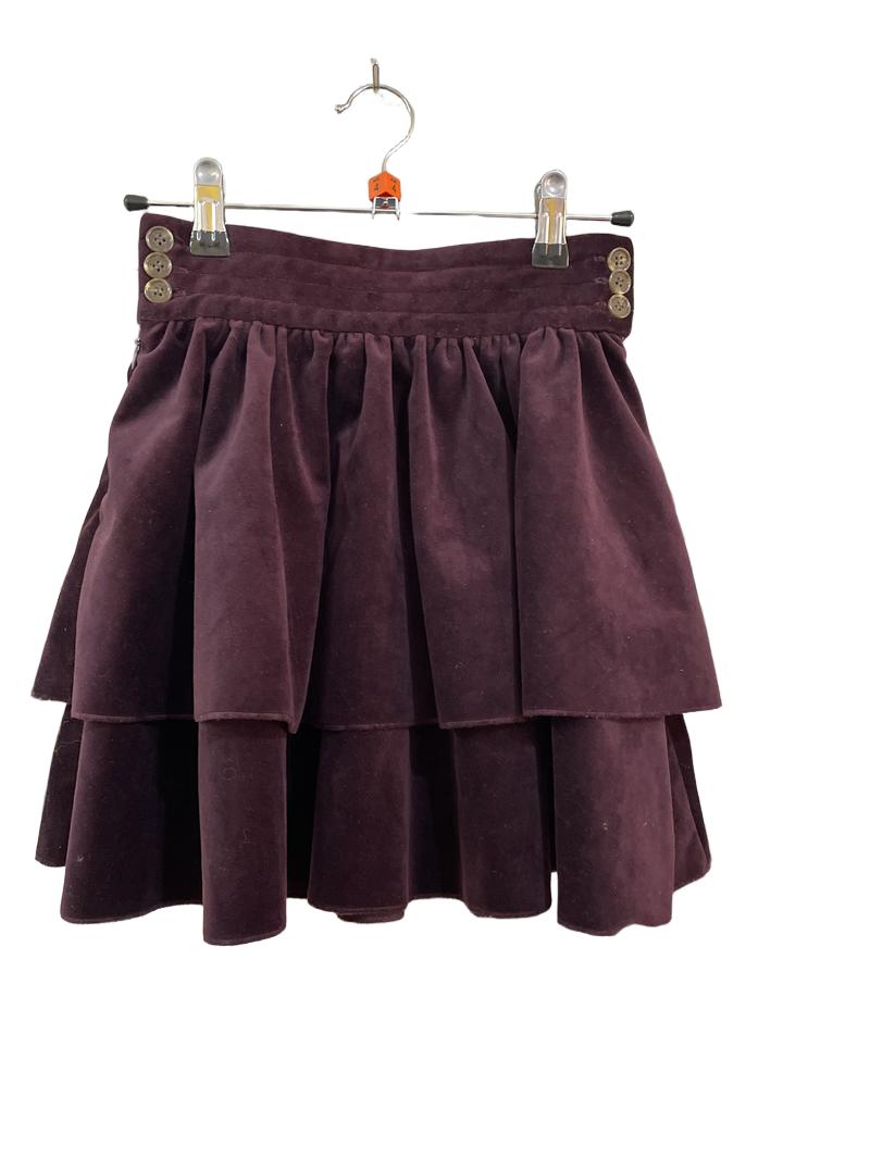 Preloved That's Not Fair London - Burgundy Velveteen Tiered Skirt (4-5y)