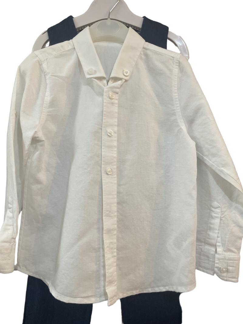 Preloved Red Fox - Navy Trousers, Shirt, And Waistcoat Vest Set, Flax And Cotton (4-5y)