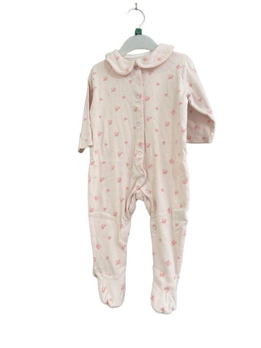 Preloved Mothercare - Pink Floral Print Long-sleeved Babygrow Sleepsuit With Feet (6-9m)